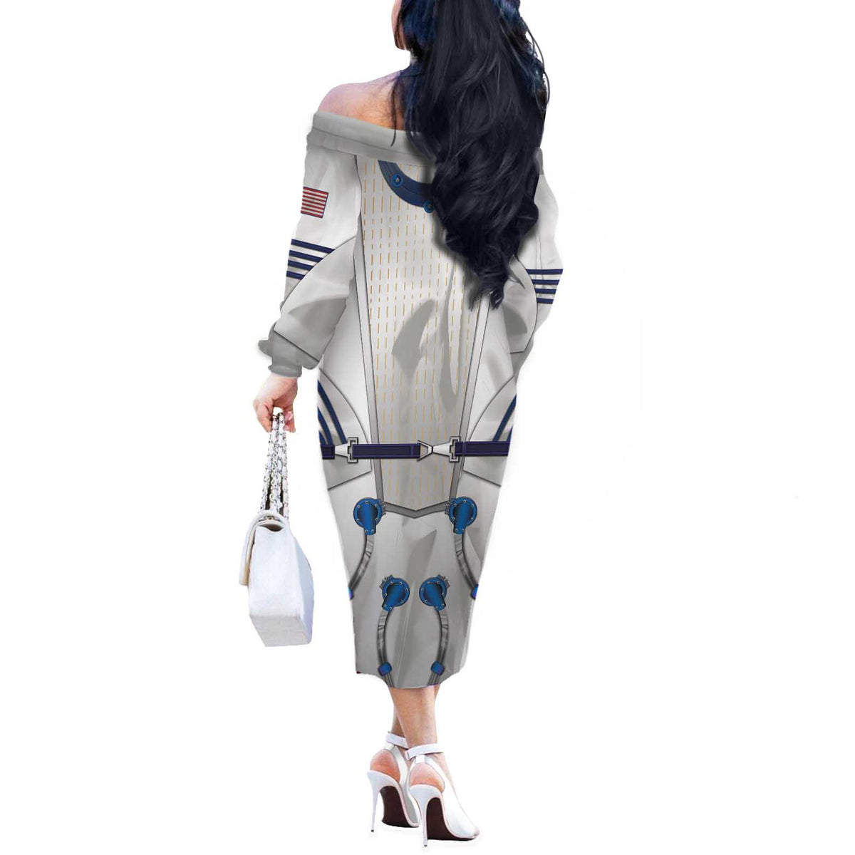 Personalized Astronaut Off The Shoulder Long Sleeve Dress Space Diving Suit - Wonder Print Shop