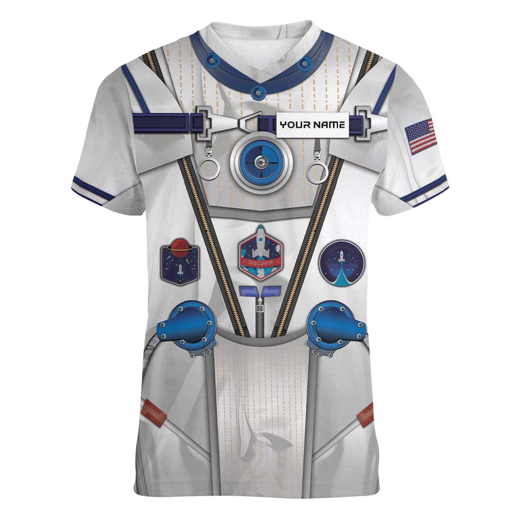 Personalized Astronaut Women V-Neck T-Shirt Space Diving Suit - Wonder Print Shop