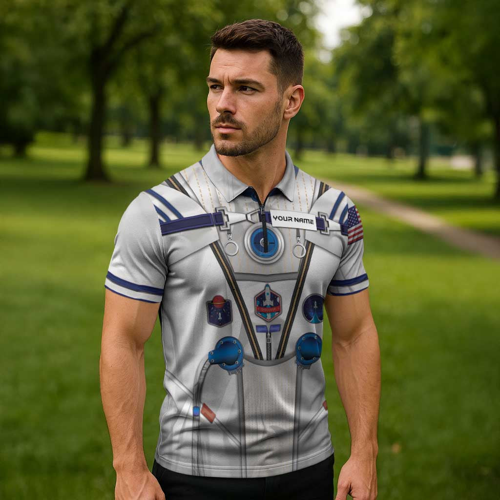 Personalized Astronaut Zipper Polo Shirt Space Diving Suit - Wonder Print Shop