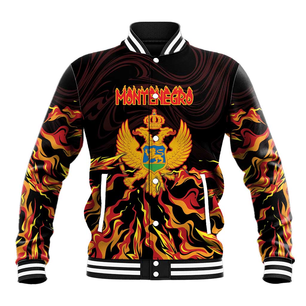 Personalized Montenegro Baseball Jacket Coat Of Arms Fire Style - Wonder Print Shop