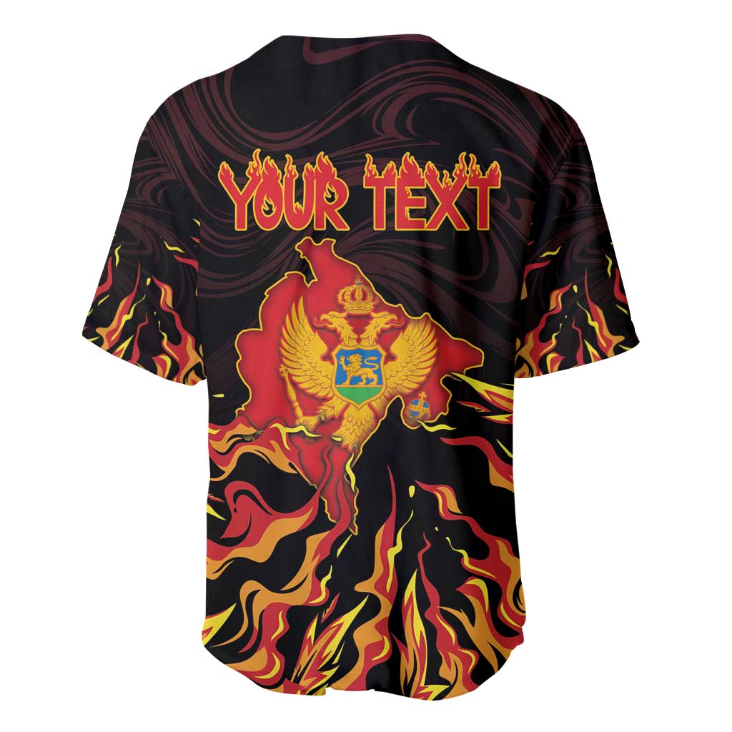 Personalized Montenegro Baseball Jersey Coat Of Arms Fire Style - Wonder Print Shop