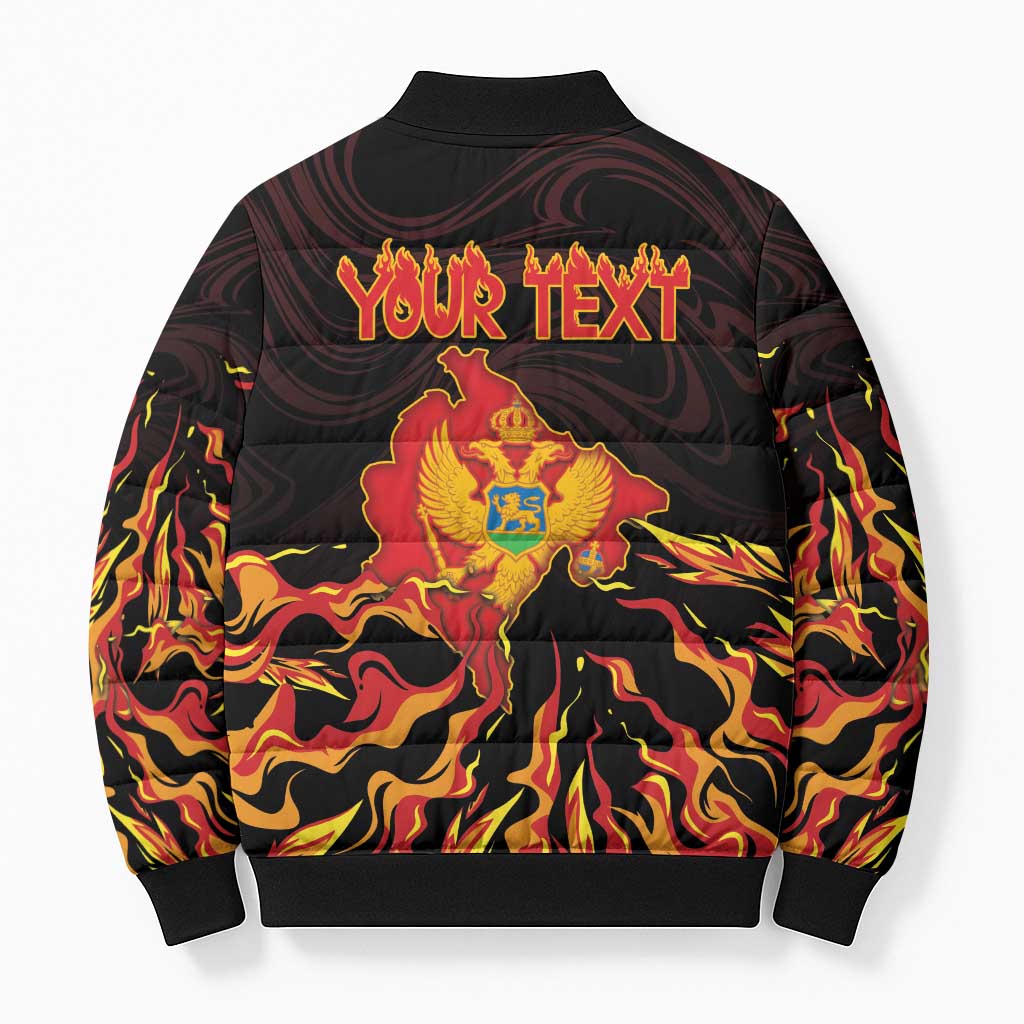 Personalized Montenegro Bomber Puffer Jacket Coat Of Arms Fire Style - Wonder Print Shop