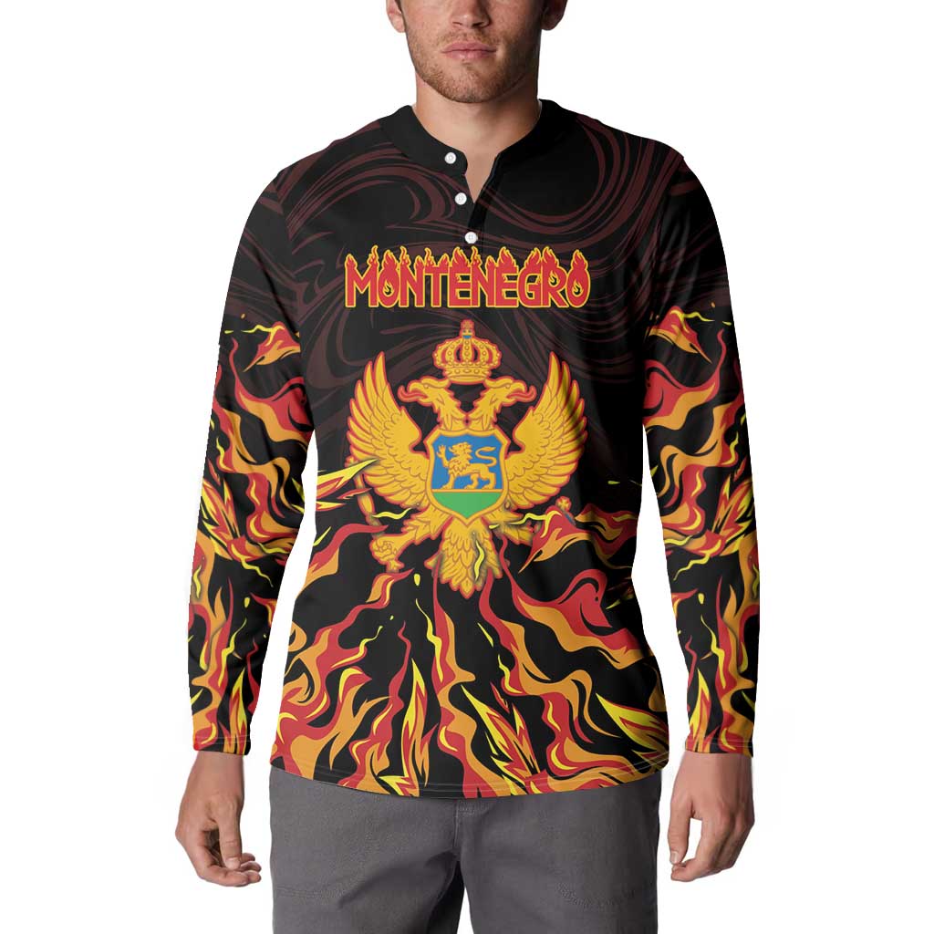 Personalized Montenegro Button Sweatshirt Coat Of Arms Fire Style - Wonder Print Shop