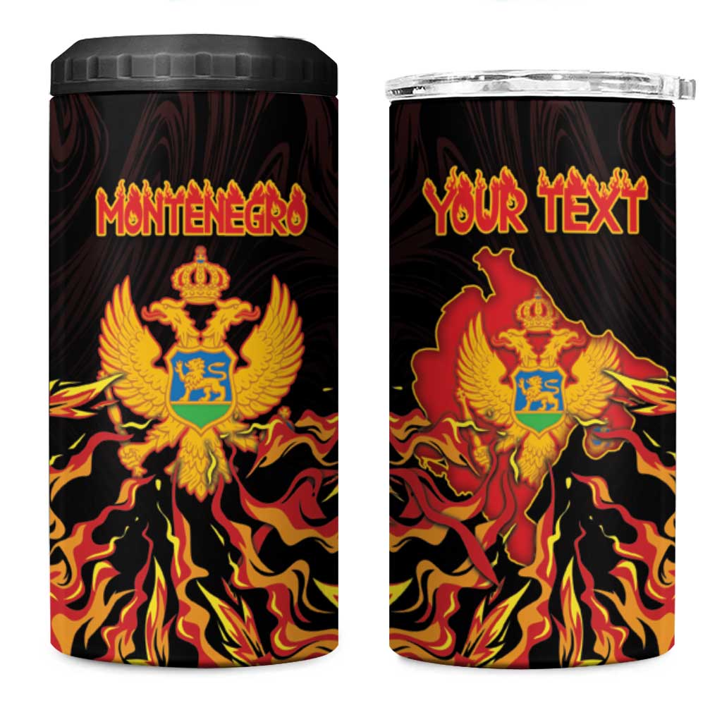 Personalized Montenegro 4 in 1 Can Cooler Tumbler Coat Of Arms Fire Style - Wonder Print Shop