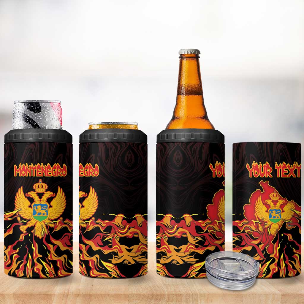 Personalized Montenegro 4 in 1 Can Cooler Tumbler Coat Of Arms Fire Style - Wonder Print Shop