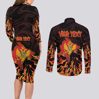 Personalized Montenegro Couples Matching Long Sleeve Bodycon Dress and Long Sleeve Button Shirt Coat Of Arms Fire Style - Wonder Print Shop