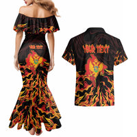 Personalized Montenegro Couples Matching Mermaid Dress and Hawaiian Shirt Coat Of Arms Fire Style - Wonder Print Shop