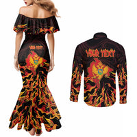 Personalized Montenegro Couples Matching Mermaid Dress and Long Sleeve Button Shirt Coat Of Arms Fire Style - Wonder Print Shop