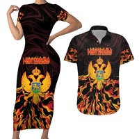 Personalized Montenegro Couples Matching Short Sleeve Bodycon Dress and Hawaiian Shirt Coat Of Arms Fire Style - Wonder Print Shop