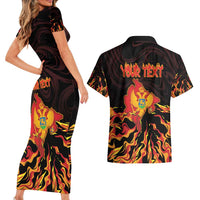 Personalized Montenegro Couples Matching Short Sleeve Bodycon Dress and Hawaiian Shirt Coat Of Arms Fire Style - Wonder Print Shop