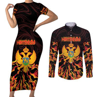 Personalized Montenegro Couples Matching Short Sleeve Bodycon Dress and Long Sleeve Button Shirt Coat Of Arms Fire Style - Wonder Print Shop