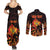 Personalized Montenegro Couples Matching Summer Maxi Dress and Long Sleeve Button Shirt Coat Of Arms Fire Style - Wonder Print Shop
