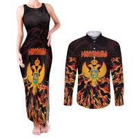 Personalized Montenegro Couples Matching Tank Maxi Dress and Long Sleeve Button Shirt Coat Of Arms Fire Style - Wonder Print Shop