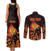 Personalized Montenegro Couples Matching Tank Maxi Dress and Long Sleeve Button Shirt Coat Of Arms Fire Style - Wonder Print Shop