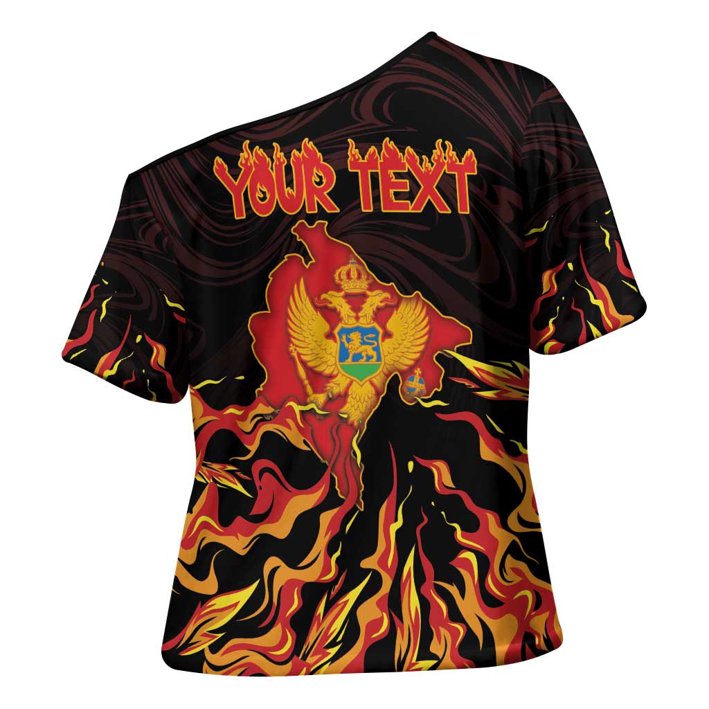Personalized Montenegro Cross Shoulder Shirt Coat Of Arms Fire Style - Wonder Print Shop