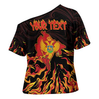 Personalized Montenegro Cross Shoulder Shirt Coat Of Arms Fire Style - Wonder Print Shop