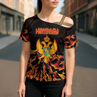 Personalized Montenegro Cross Shoulder Shirt Coat Of Arms Fire Style - Wonder Print Shop