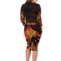 Personalized Montenegro Family Matching Long Sleeve Bodycon Dress and Hawaiian Shirt Coat Of Arms Fire Style - Wonder Print Shop