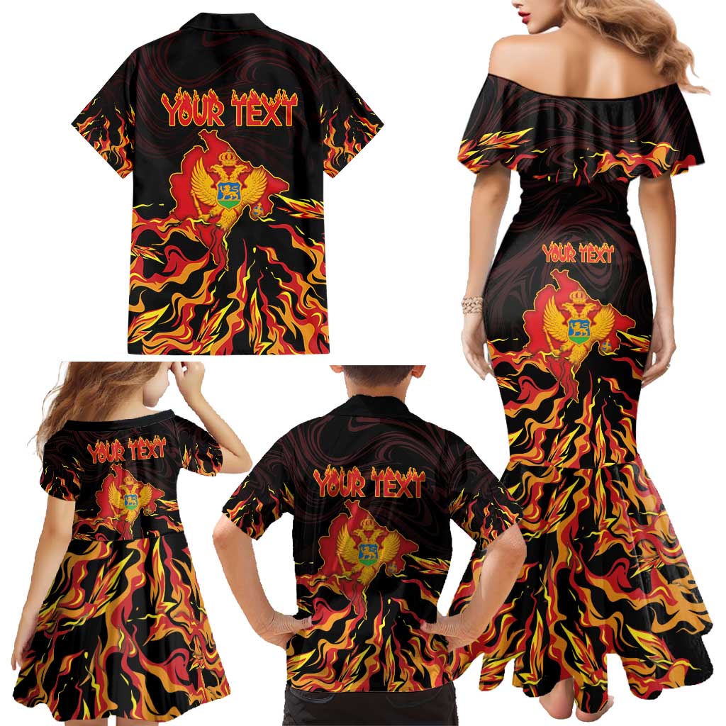 Personalized Montenegro Family Matching Mermaid Dress and Hawaiian Shirt Coat Of Arms Fire Style - Wonder Print Shop