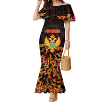 Personalized Montenegro Family Matching Mermaid Dress and Hawaiian Shirt Coat Of Arms Fire Style - Wonder Print Shop