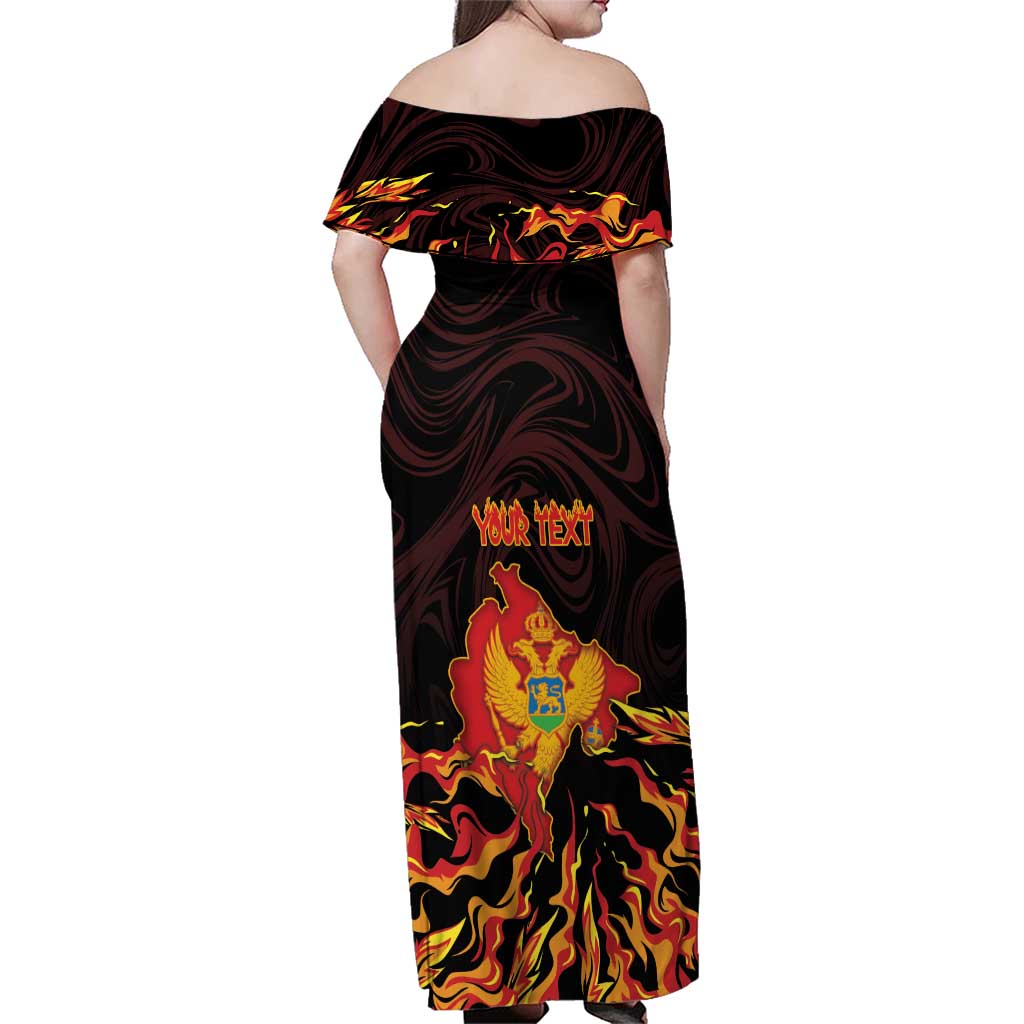Personalized Montenegro Family Matching Off Shoulder Maxi Dress and Hawaiian Shirt Coat Of Arms Fire Style - Wonder Print Shop