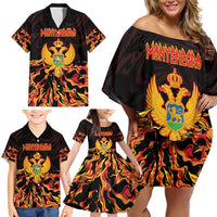 Personalized Montenegro Family Matching Off Shoulder Short Dress and Hawaiian Shirt Coat Of Arms Fire Style - Wonder Print Shop
