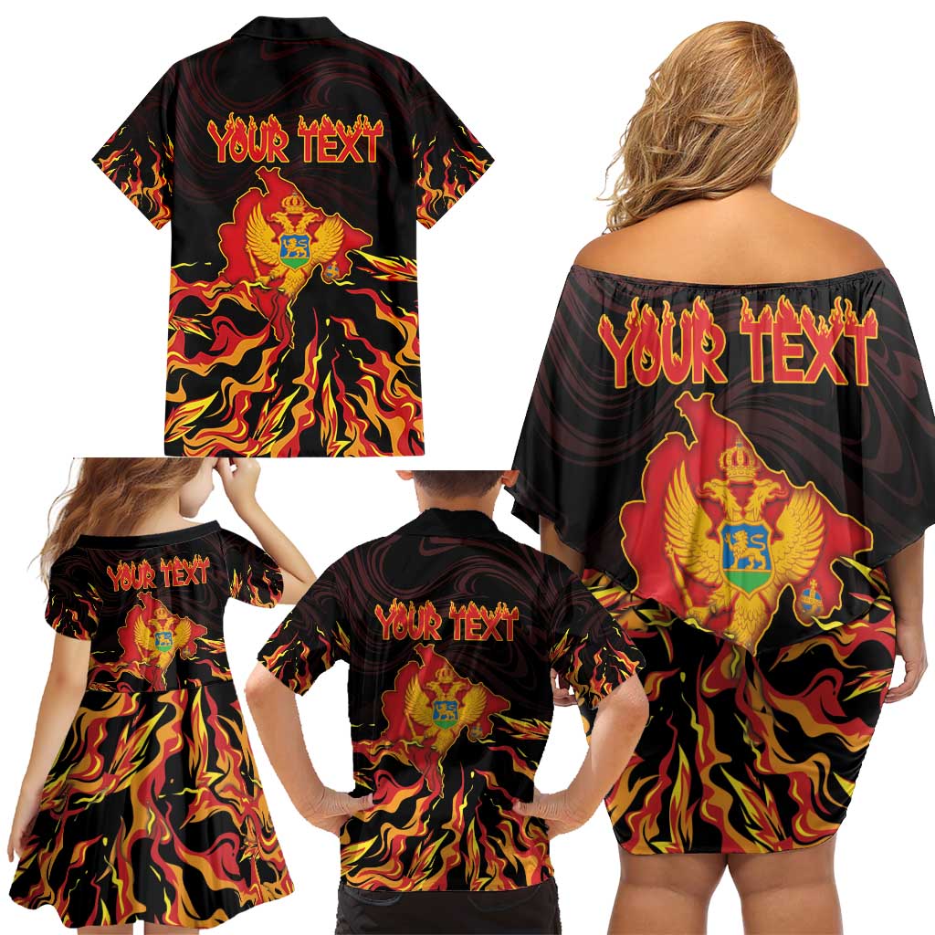 Personalized Montenegro Family Matching Off Shoulder Short Dress and Hawaiian Shirt Coat Of Arms Fire Style - Wonder Print Shop