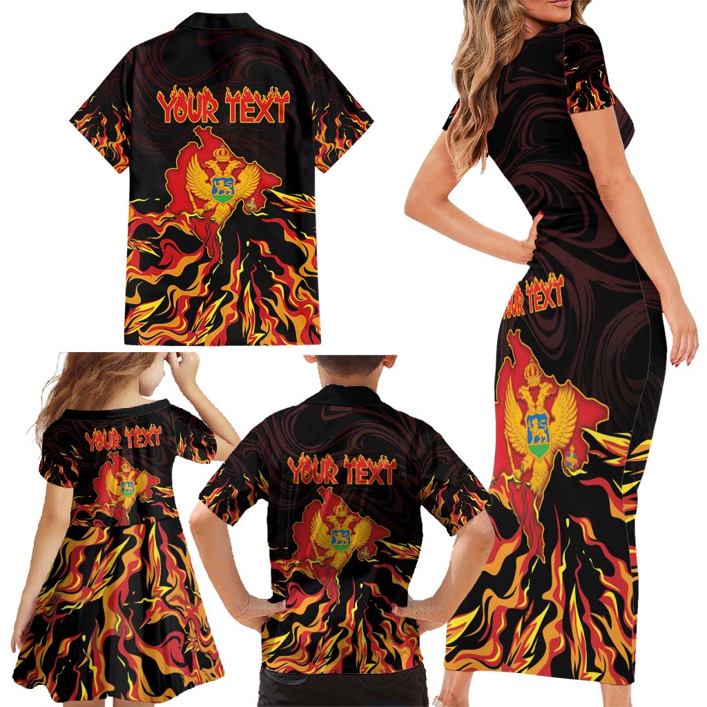 Personalized Montenegro Family Matching Short Sleeve Bodycon Dress and Hawaiian Shirt Coat Of Arms Fire Style - Wonder Print Shop