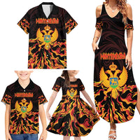 Personalized Montenegro Family Matching Summer Maxi Dress and Hawaiian Shirt Coat Of Arms Fire Style - Wonder Print Shop