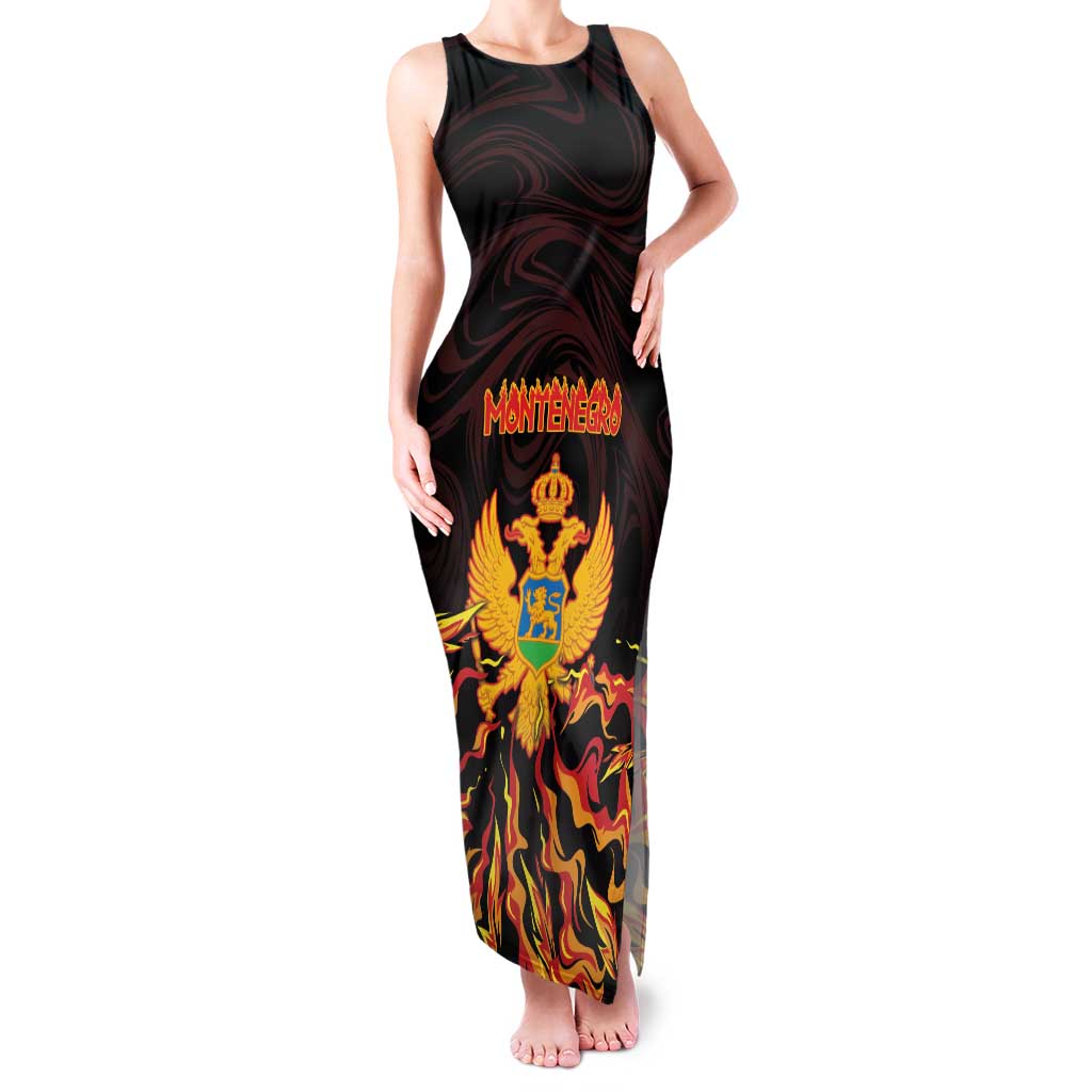 Personalized Montenegro Family Matching Tank Maxi Dress and Hawaiian Shirt Coat Of Arms Fire Style - Wonder Print Shop