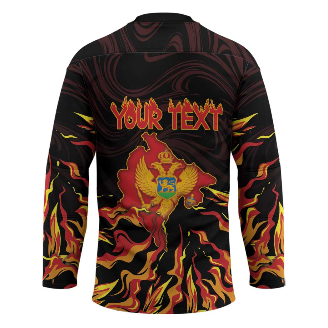 Personalized Montenegro Hockey Jersey Coat Of Arms Fire Style - Wonder Print Shop