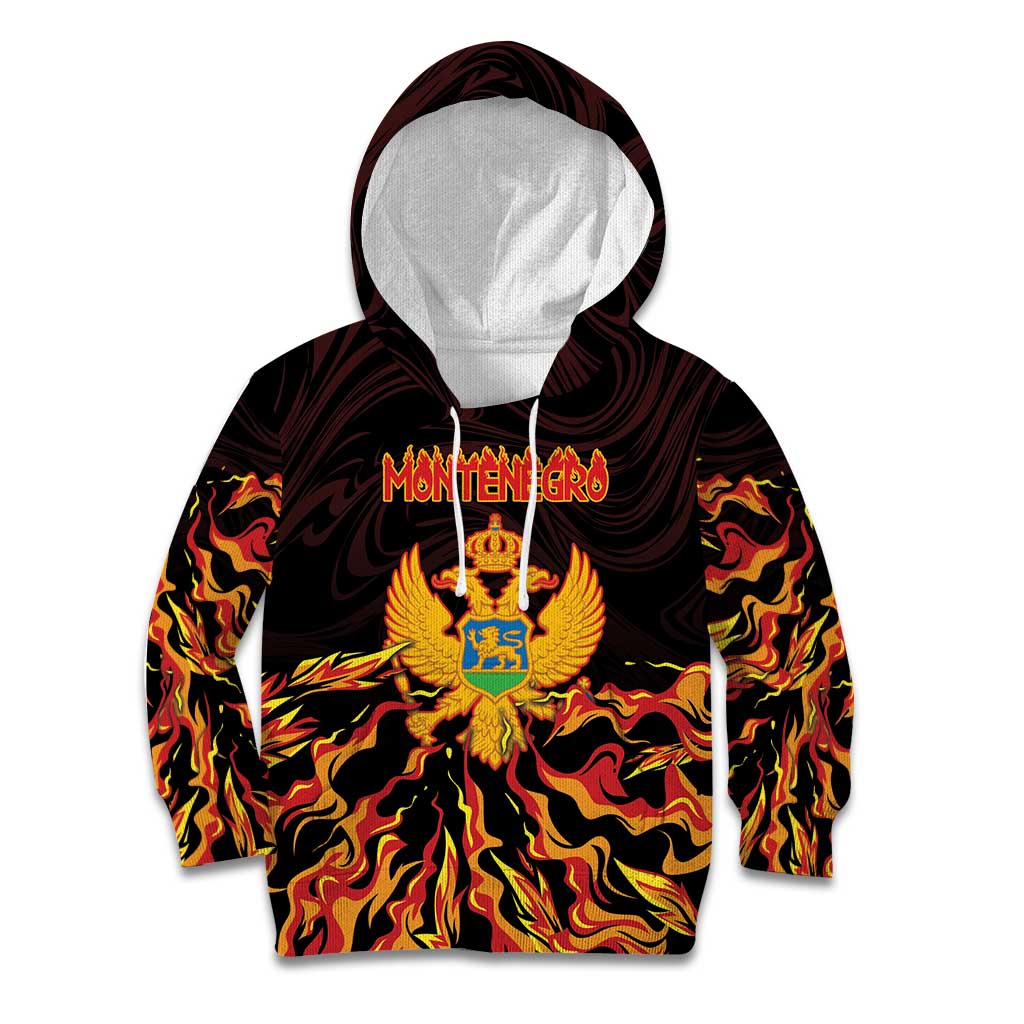 Personalized Montenegro Kid Hoodie Coat Of Arms Fire Style - Wonder Print Shop