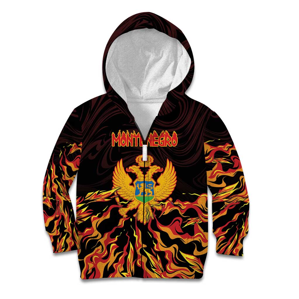 Personalized Montenegro Kid Hoodie Coat Of Arms Fire Style - Wonder Print Shop