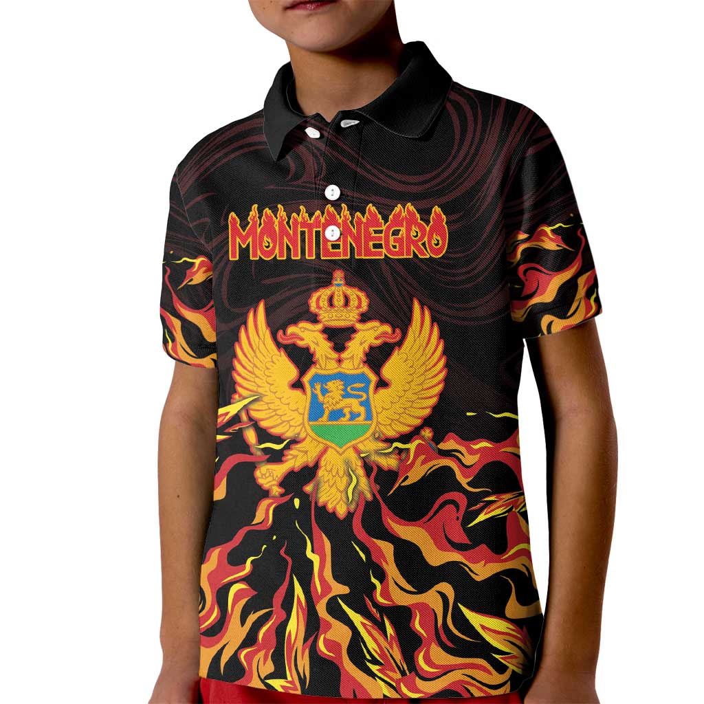 Personalized Montenegro Kid Polo Shirt Coat Of Arms Fire Style - Wonder Print Shop