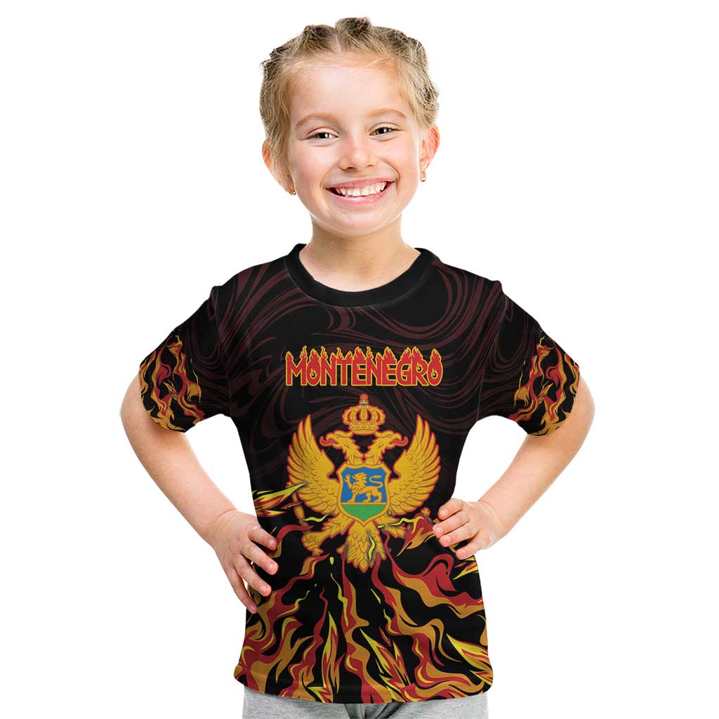 Personalized Montenegro Kid T Shirt Coat Of Arms Fire Style - Wonder Print Shop