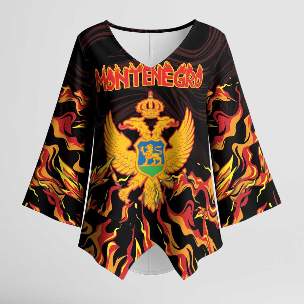 Personalized Montenegro Kimono Sleeve Blouse Coat Of Arms Fire Style - Wonder Print Shop