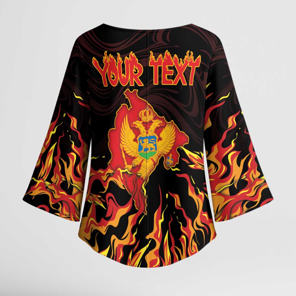 Personalized Montenegro Kimono Sleeve Blouse Coat Of Arms Fire Style - Wonder Print Shop