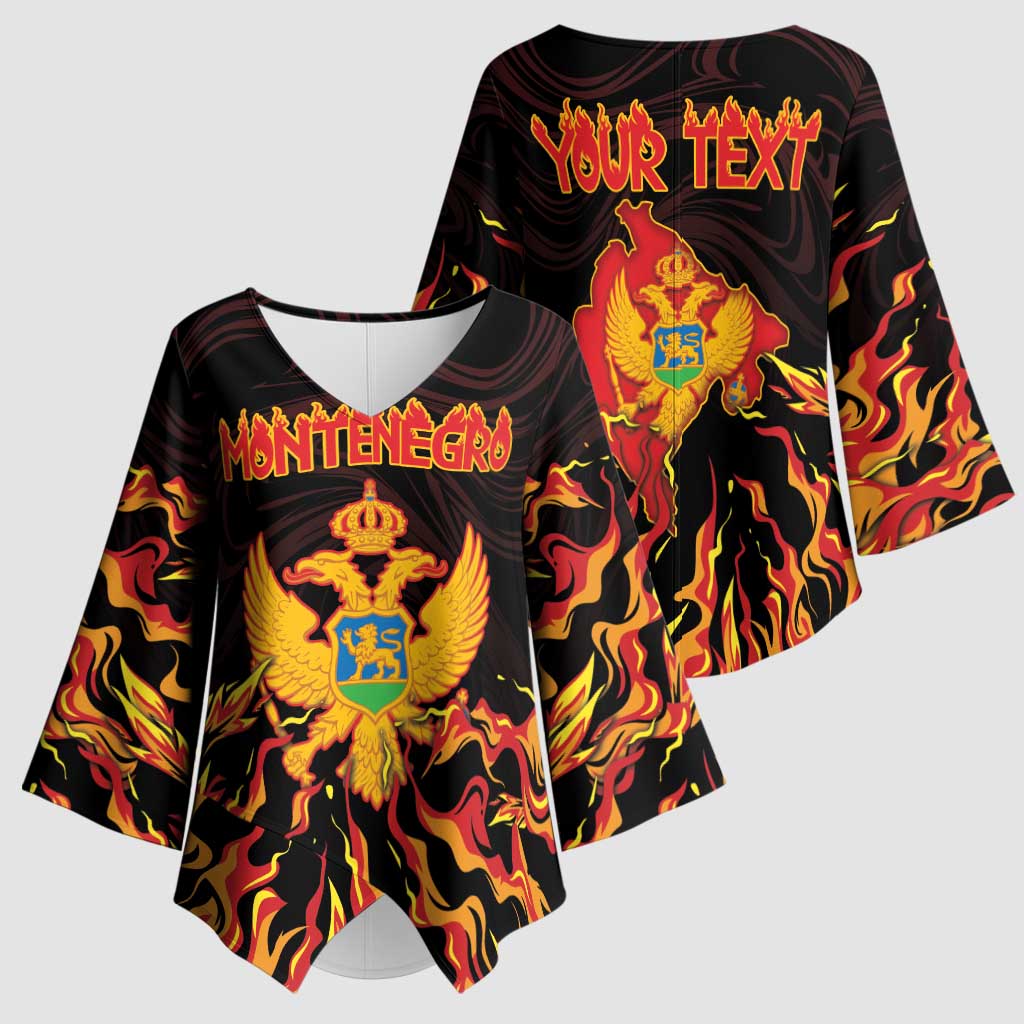 Personalized Montenegro Kimono Sleeve Blouse Coat Of Arms Fire Style - Wonder Print Shop