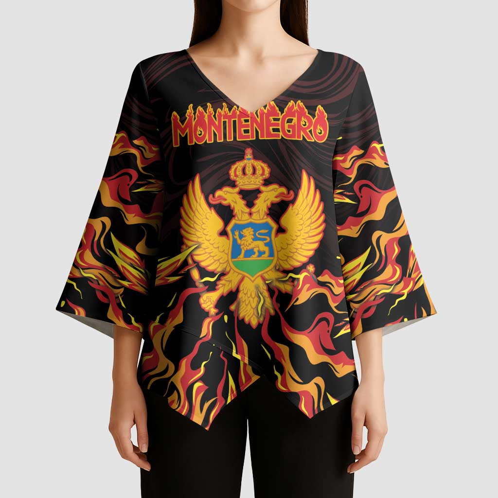 Personalized Montenegro Kimono Sleeve Blouse Coat Of Arms Fire Style - Wonder Print Shop