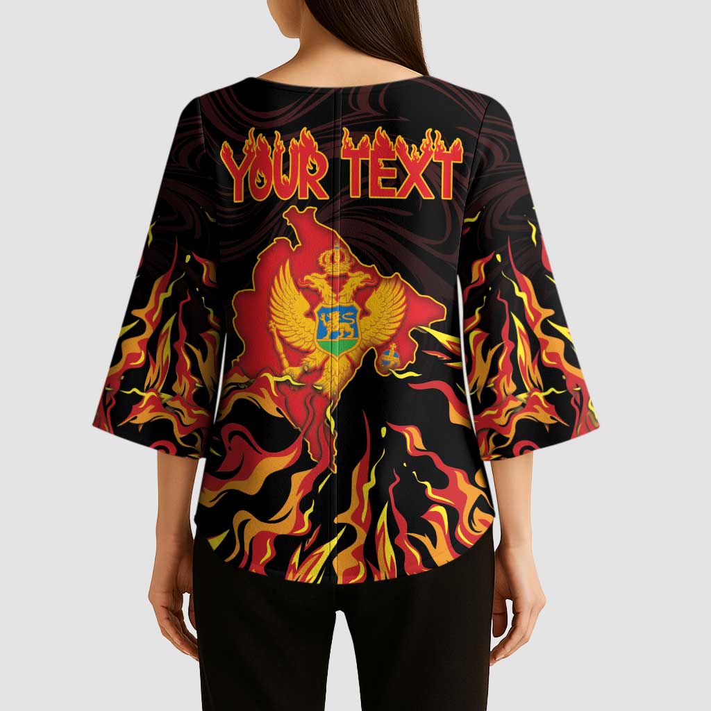 Personalized Montenegro Kimono Sleeve Blouse Coat Of Arms Fire Style - Wonder Print Shop