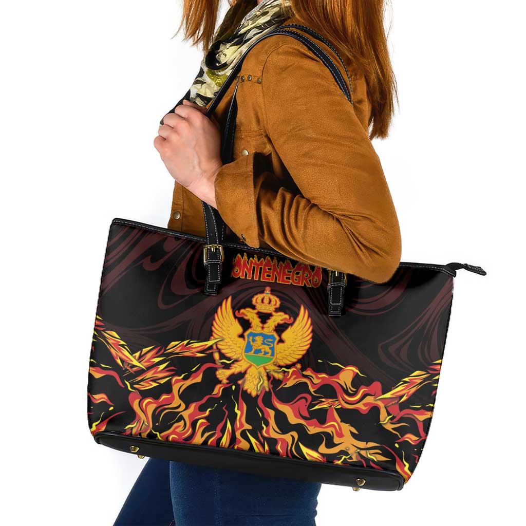 Montenegro Leather Tote Bag Coat Of Arms Fire Style - Wonder Print Shop