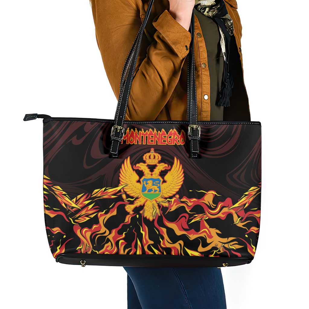 Montenegro Leather Tote Bag Coat Of Arms Fire Style - Wonder Print Shop