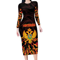 Personalized Montenegro Long Sleeve Bodycon Dress Coat Of Arms Fire Style - Wonder Print Shop