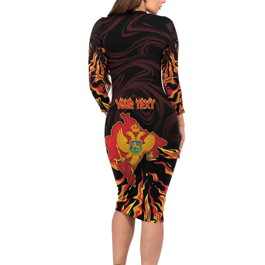 Personalized Montenegro Long Sleeve Bodycon Dress Coat Of Arms Fire Style - Wonder Print Shop