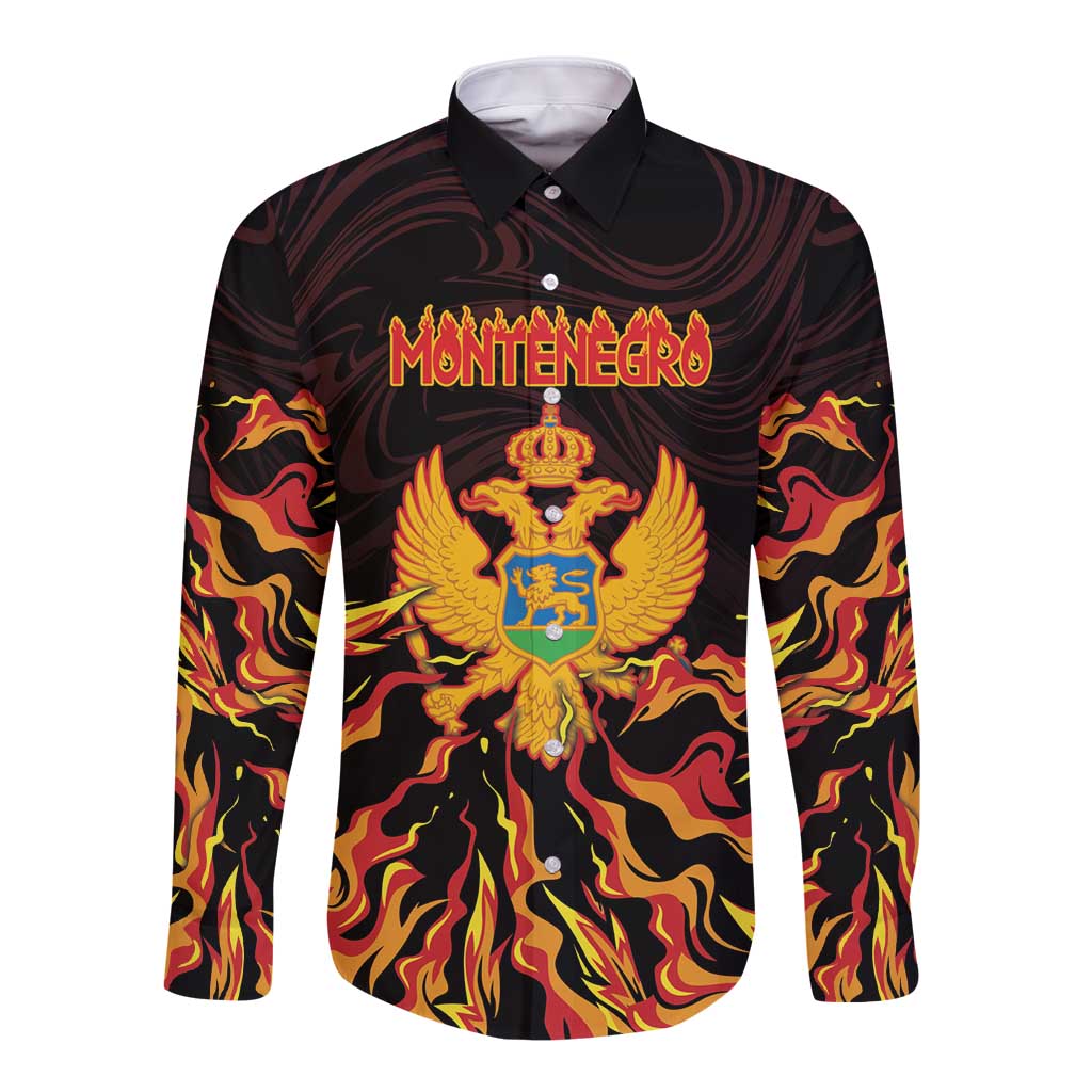 Personalized Montenegro Long Sleeve Button Shirt Coat Of Arms Fire Style - Wonder Print Shop