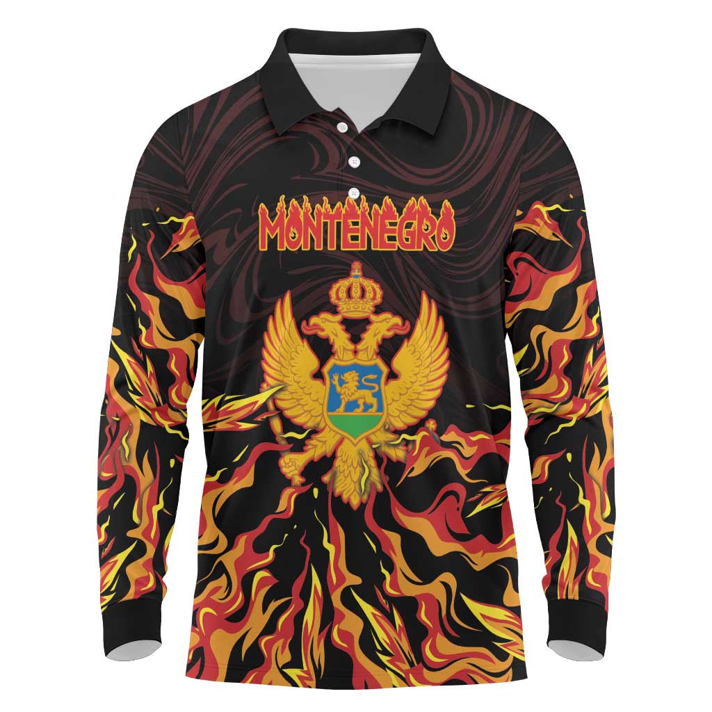 Personalized Montenegro Long Sleeve Polo Shirt Coat Of Arms Fire Style - Wonder Print Shop