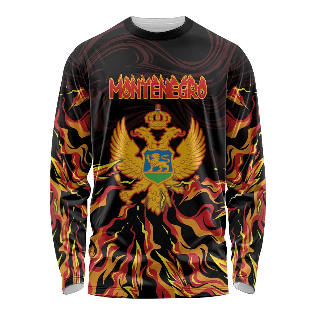 Personalized Montenegro Long Sleeve Shirt Coat Of Arms Fire Style - Wonder Print Shop