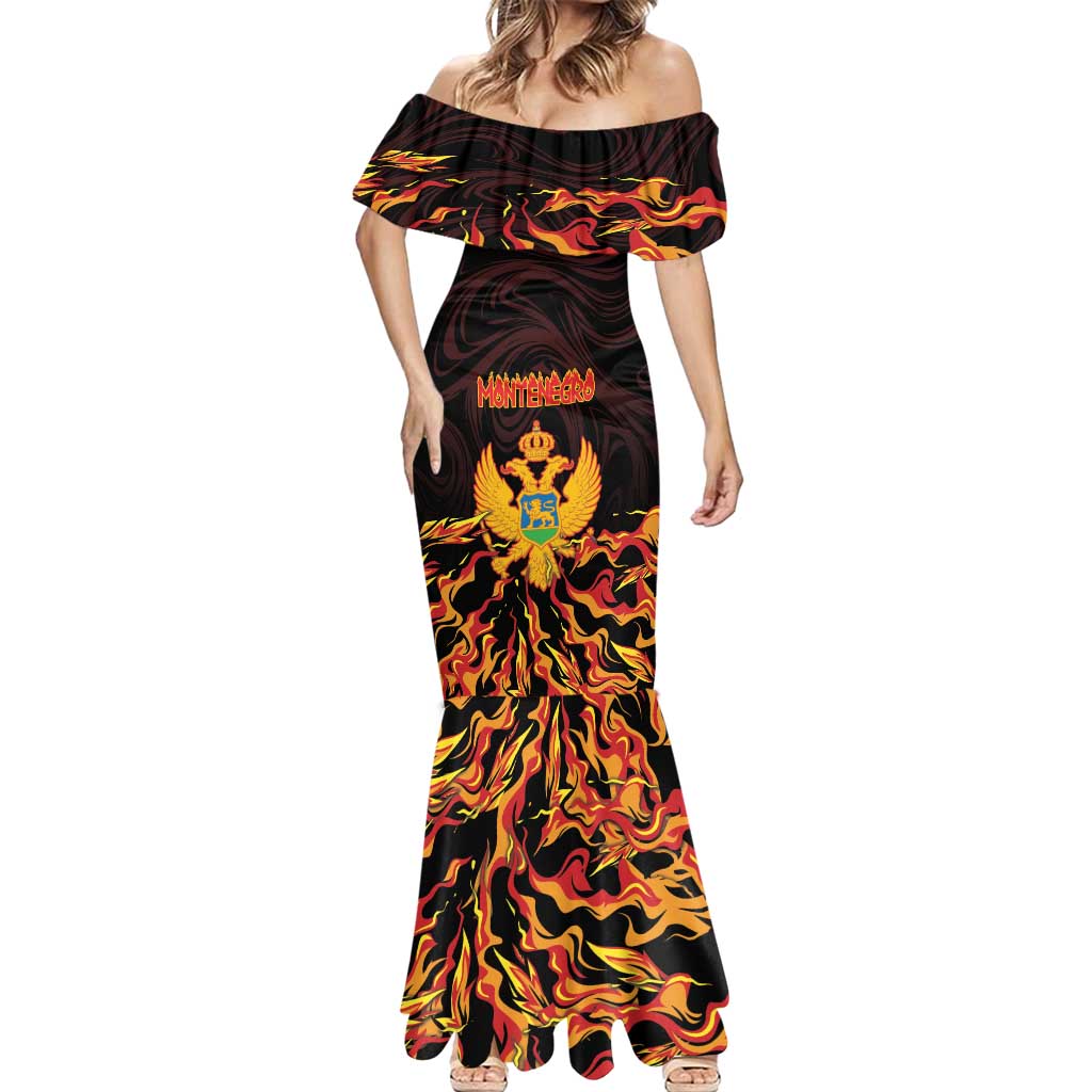 Personalized Montenegro Mermaid Dress Coat Of Arms Fire Style - Wonder Print Shop
