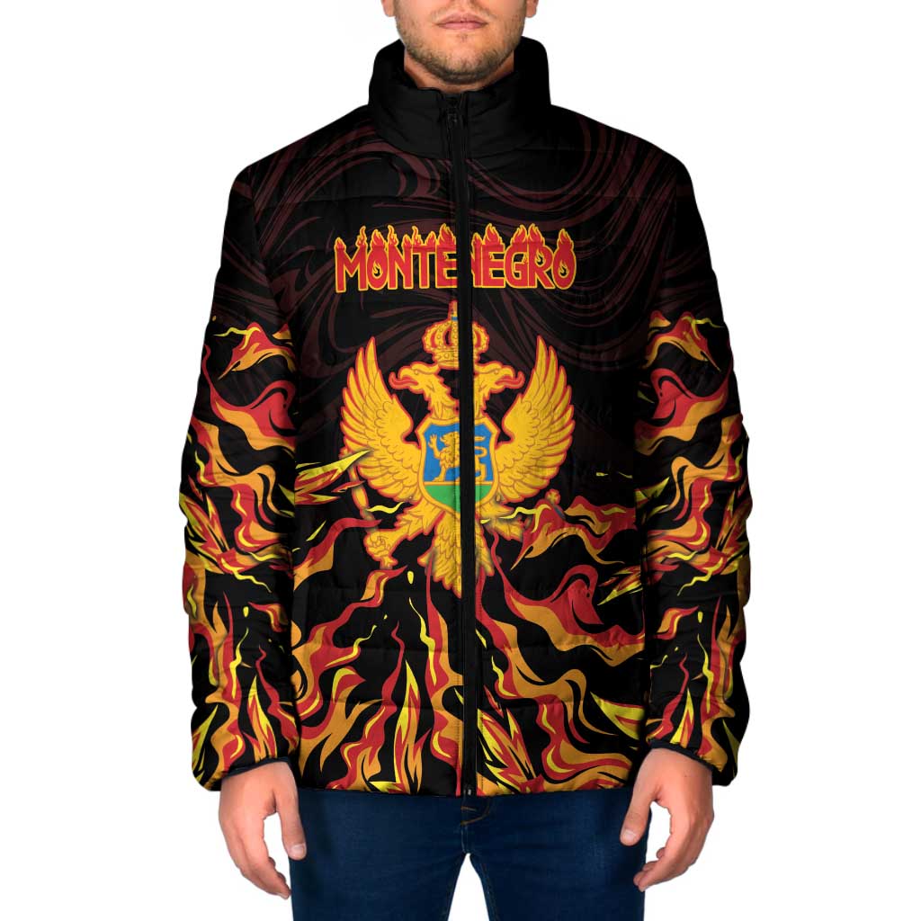 Personalized Montenegro Padded Jacket Coat Of Arms Fire Style - Wonder Print Shop
