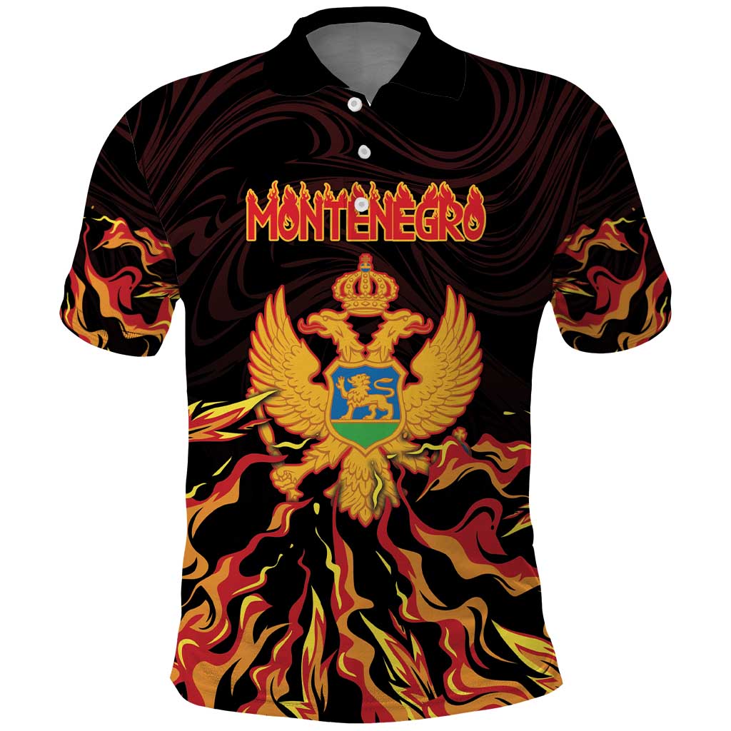 Personalized Montenegro Polo Shirt Coat Of Arms Fire Style - Wonder Print Shop